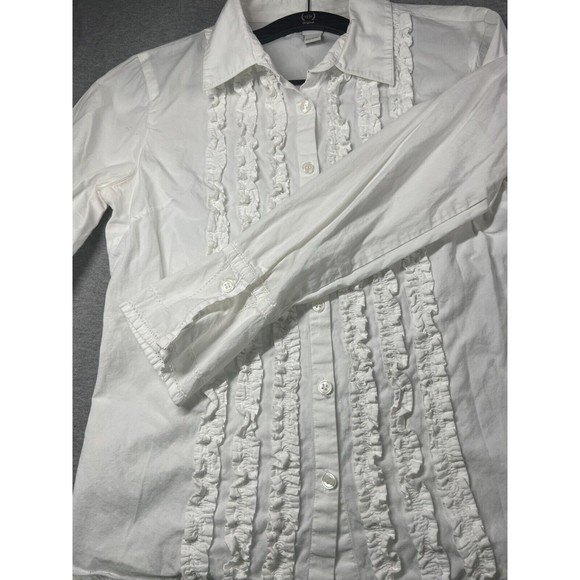 Garnet Hill White Ruffle Collar Button Down Blouse womens size 02 - Picture 6 of 9
